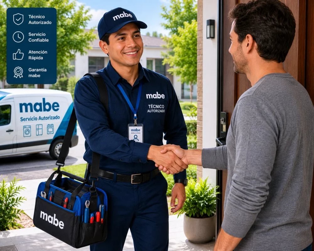 Técnico revisando una nevera Mabe en un apartamento de Ciudad de Panamá
